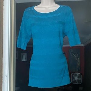 Croft and Barrow*1950s Style Sweater Girl Top*Turquoise/Teal*Rockabilly*NWT*M/L